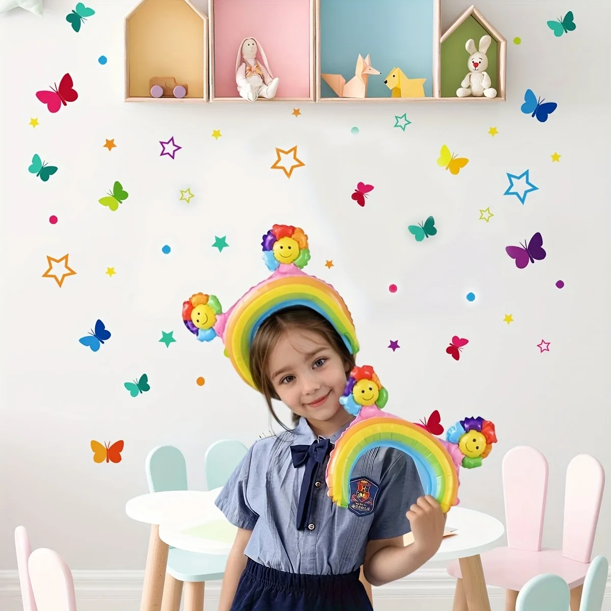 36 بالونة من ربطات الشعر على شكل قوس قزح من ديزي، مادة رقائق الألومنيوم، تصميم كرتوني لطيف، سهل الارتداء، مثالية لديكور الحفلات وهدية للأطفال