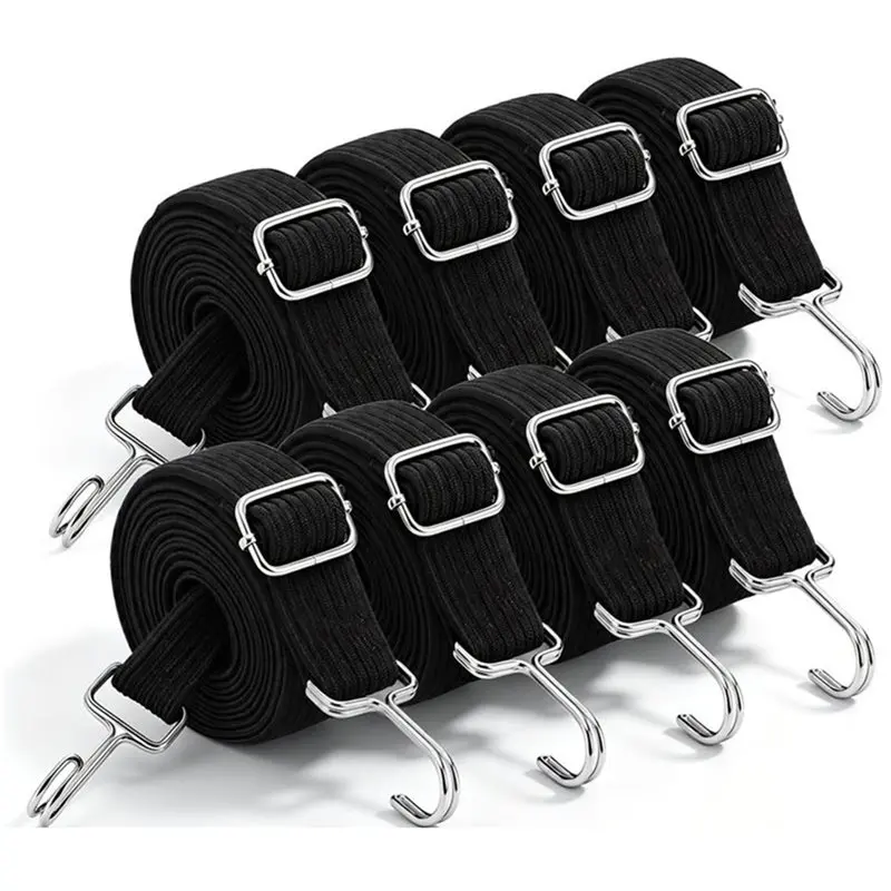 8 Pack Adjustable Flat Bungee Cords,80 Inch Heavy Duty Elasticity Straps With Metal Hooks,For Securing Cargo,Bike,Tent
