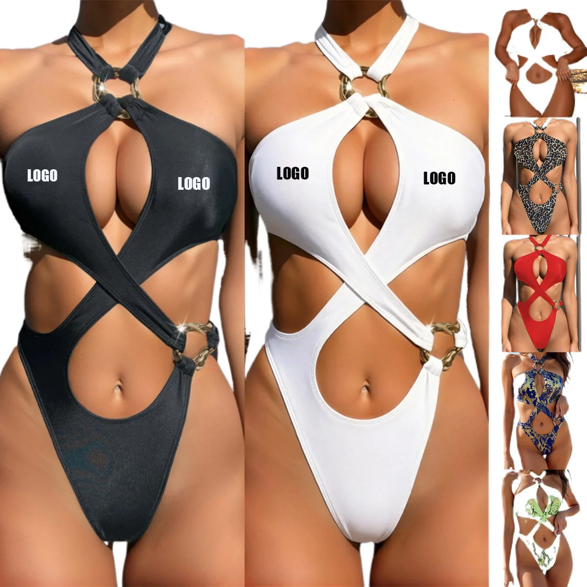Customized LOGO women's new one-piece swimsuit backless bikini European and American cross swimsuit