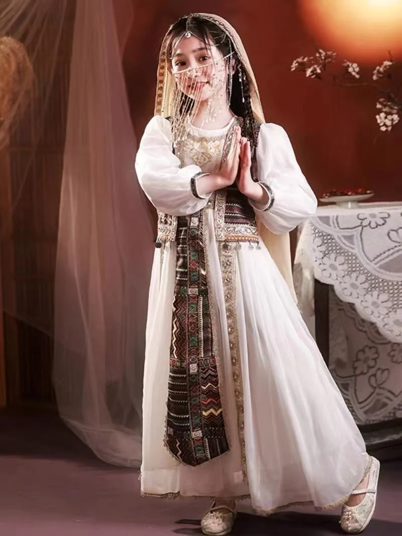 Chinese Hanfu Girl Western Region Princess Nation Dress Chinese style skirt children dance dress set