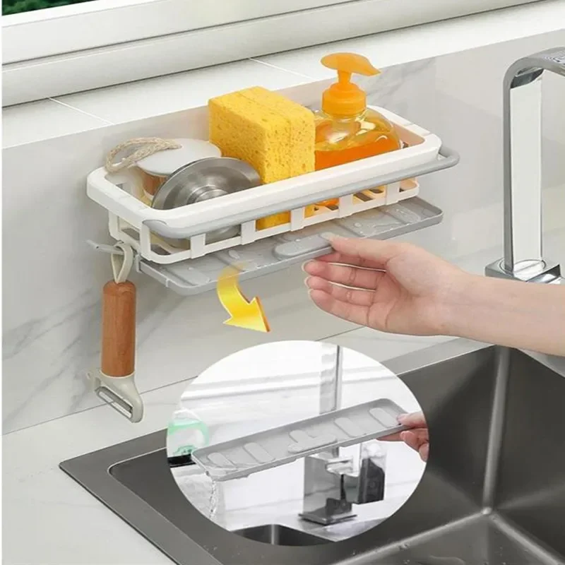 1PCS Kitchen Sponge Holder Sink Organizer Dish Drain Rack Storage Shelf Bathroom Shelves Hanging Rack Organizer Accessories