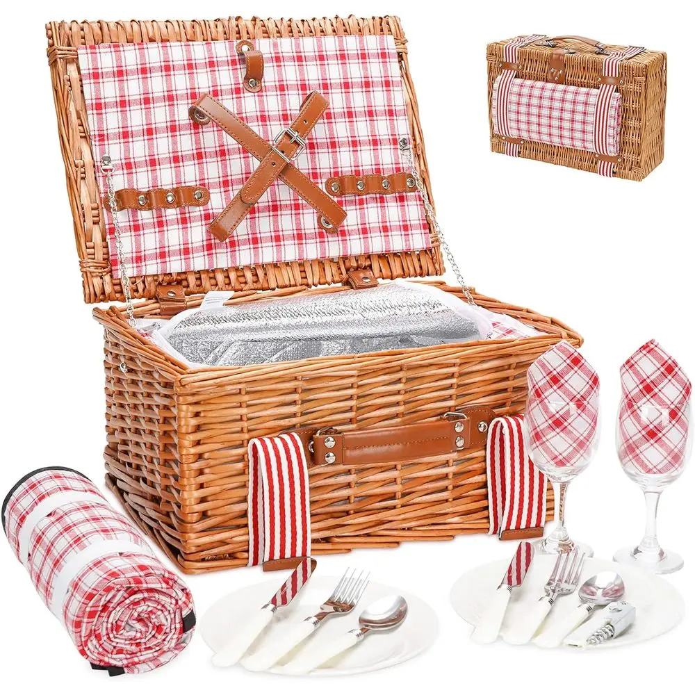 

Picnic Basket Set with Insulated Cooler, Waterproof Blanket, Cutlery for Outdoor Dining, Ideal for Special Occasions