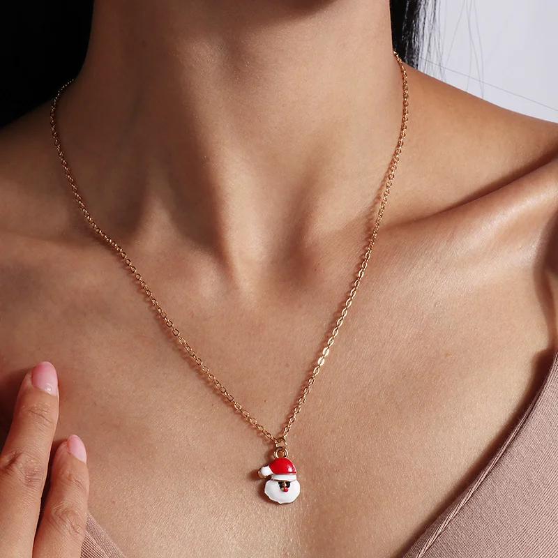 Mode Weihnachten Halsketten Emaille Santa Claus Baum Glocken Anhänger Halskette für Frauen Mädchen Weihnachten Party Urlaub Schmuck Geschenke – Detail 10