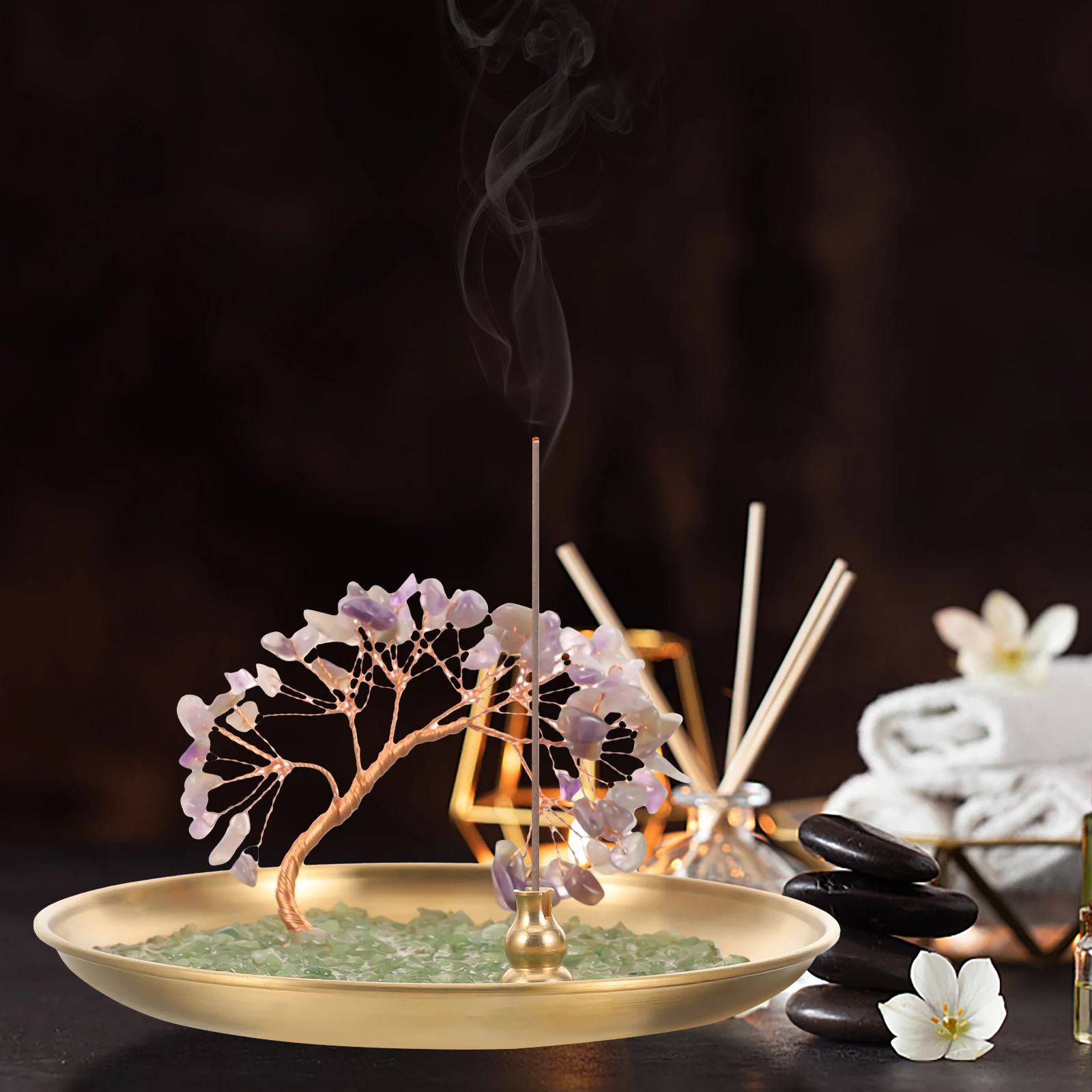 

Creative Crystal Incense Holder Home Office Decor Zen Style Metal Aroma Plate Desktop Adornment Vintage Decorative Burner Copper