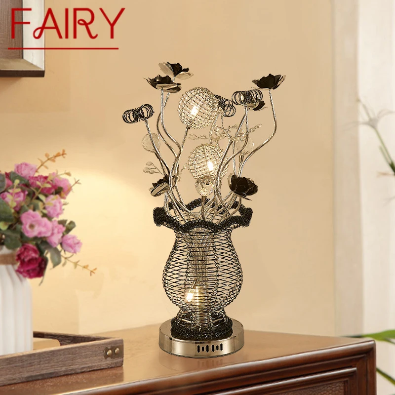 

FAIRY Modern Vase Table Lamp Fashionable Art Black Iiving Room Bedroom Hotel LED Aluminum Wire Decorative Desk Light