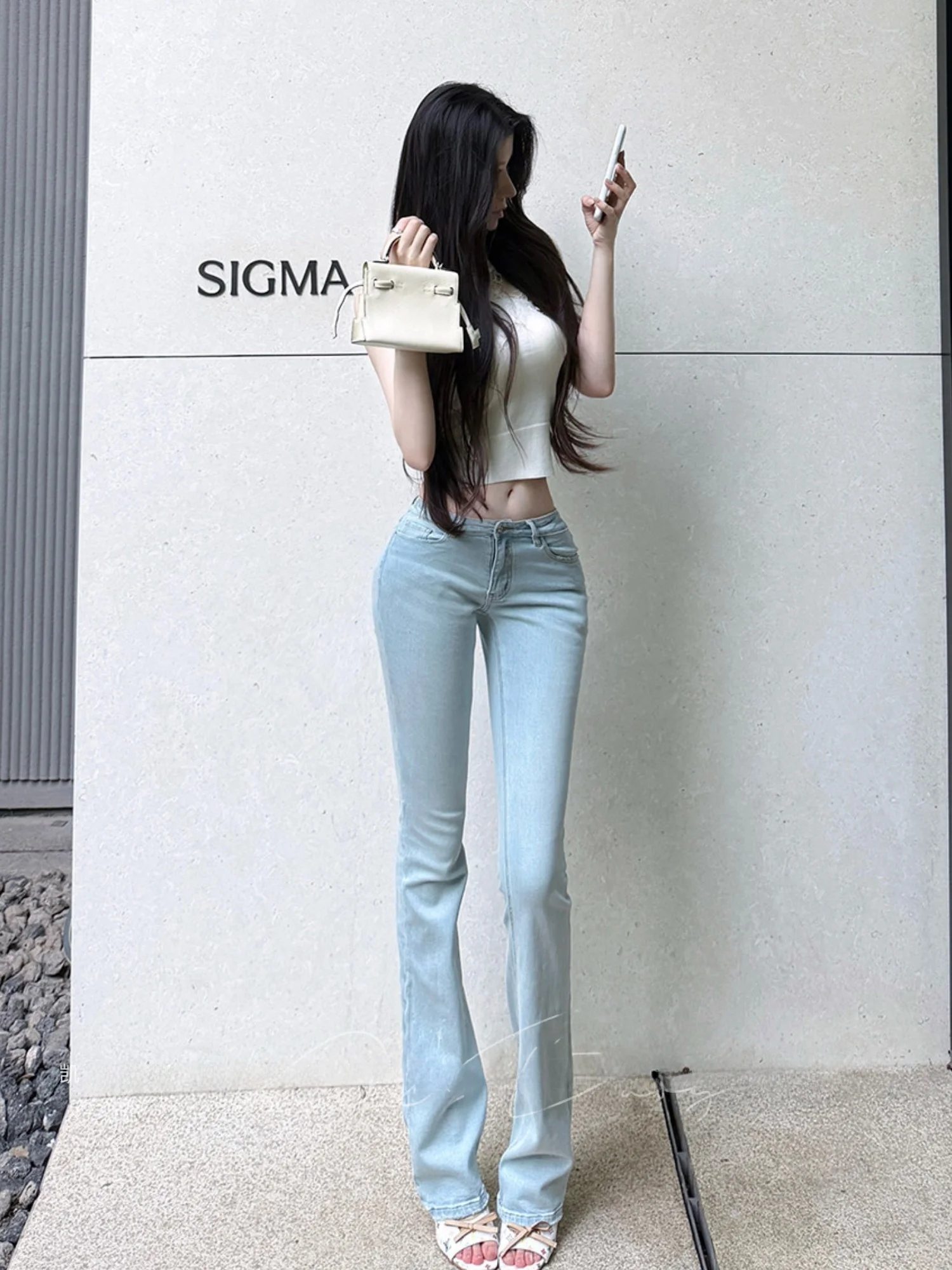 Slim Fit Bell Bottom Jeans Enhance Hip Ultra Lift Butt mid Waist Wide Leg Jeans Ladies High Elasticity Summer Fashion