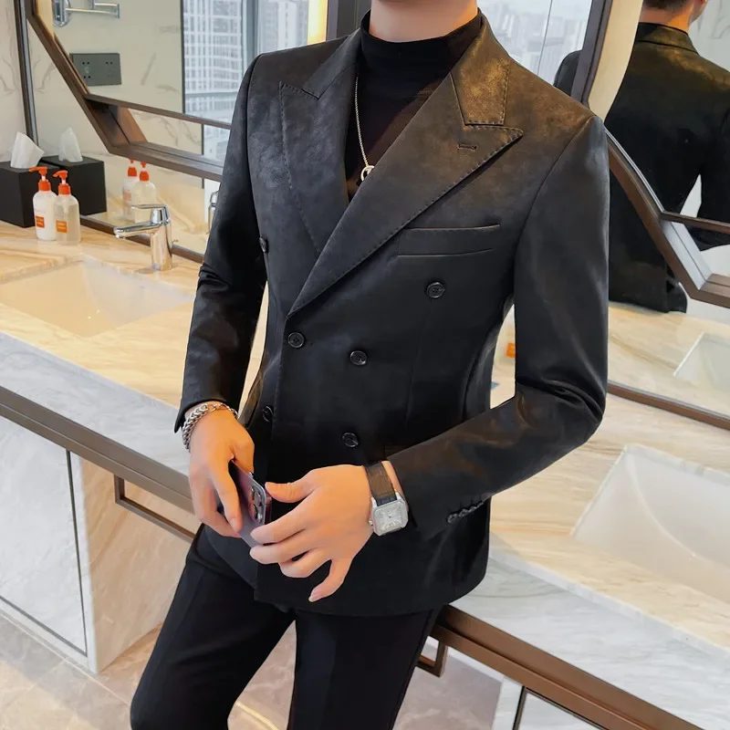 2023 Autumn-winter Men's Leather Jackets Men's Slim Fashion Leather Suit Blazers Brand Men Clothing Korean Style Leather Coat