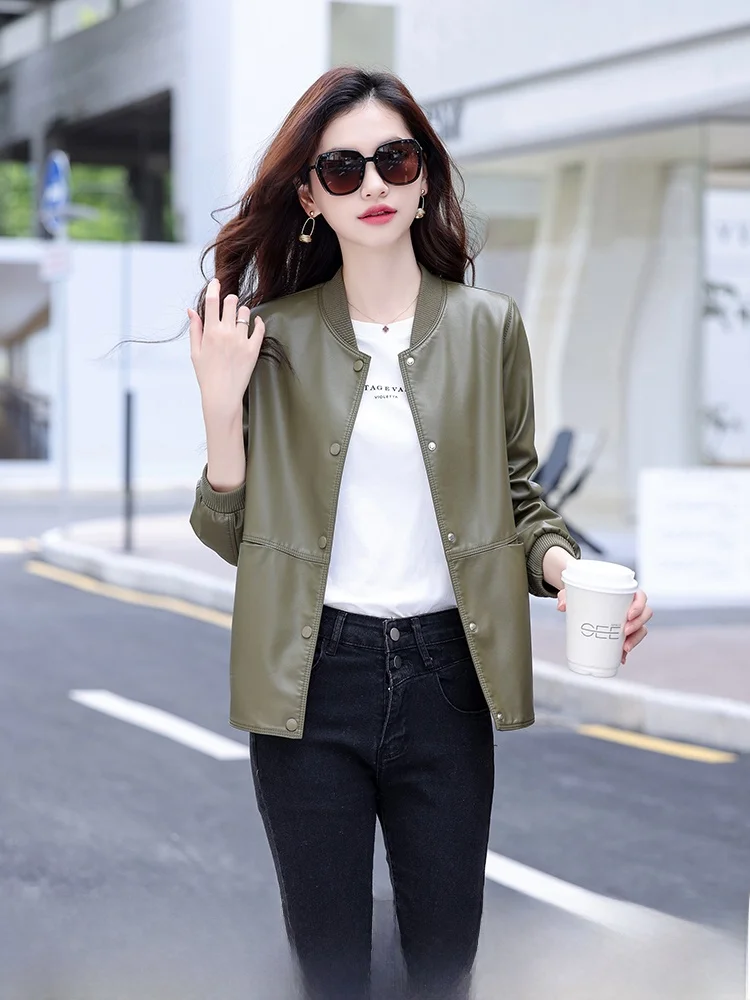 

Кожаная куртка из натуральной овчины для женщин, повседневная, весенне-осенняя, модная, свободного кроя, маленькая верхняя одежда для города, ветрозащитная