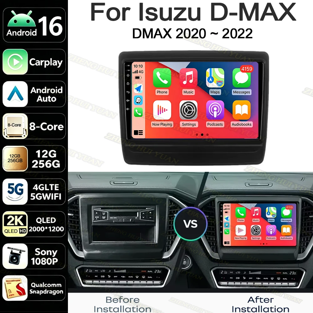 Android 16 Carplay Auto For Isuzu D-MAX DMAX 2020 2021 2022 Car Radio Multimedia Video Player Navigation GPS  No 2Din 2 Din DVD