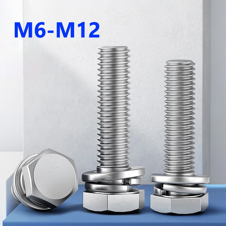 316 Stainless Steel A4-70 Hex Head SEMS Bolts M6 M8 M10 M12 3-in-1 Combination Screws with Washers for Marine Outdoor Fasteners