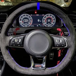 For Volkswagen VW Golf R MK7 Golf 7 GTI VW Polo GTI Scirocco 2015 2016 DIY Car Steering Wheel Cover Carbon Fiber Genuine Leather