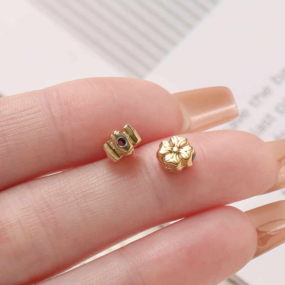 10Pcs/Pack Stainless Steel Various Shape Gold Steel Color Texture Spacer Beads for DIY Bracelet Jewelry Making Accessories image 6