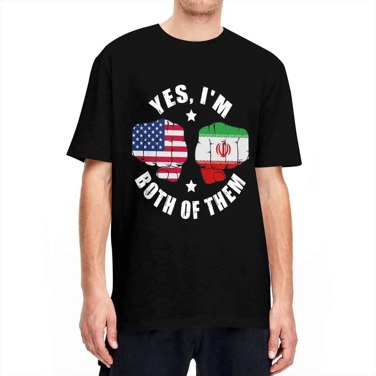 Half American Half Iranian Flag Yes I Am Both Of Them Cotton T-Shirts Tshirt Y2K Classic Design Short Sleeve Top Tees