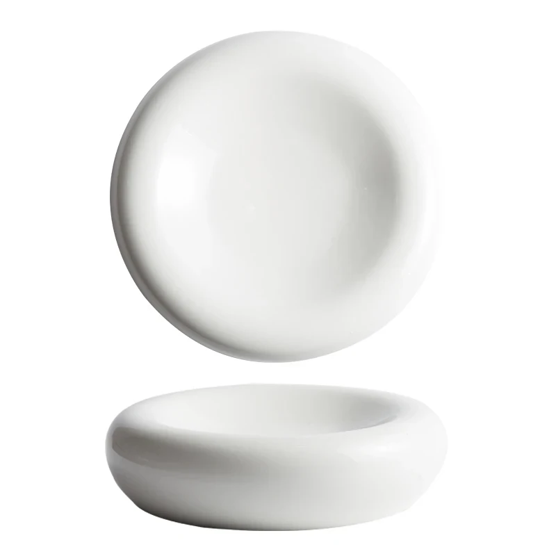 Ceramic Dinner Plate Round Thick Rim Decorative Plate Vegetable Salad Plate Restaurant Table Top Decoration Kitchen Supplies