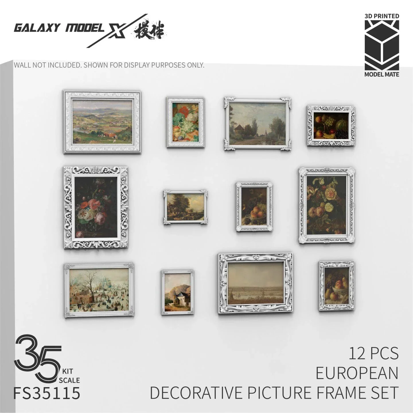 Galaxy Resin 1/35 European Retro Picture Frame Set 12 Pcs Miniature Scene Decor for Model Hobby Craft FS35115
