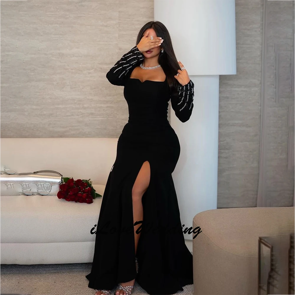 

Элегантное вечернее платье с квадратным воротником по индивидуальному заказу и изысканные платья из джерси для особых случаев, платья для выпускного вечера с длинными рукавами и бисером