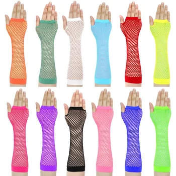 Frauen finger lose Fisch netz Neon Handschuhe bunte Netz Mesh lange Handschuhe für Frauen sexy schöne Arm wärmer Sommer Spitze Handgelenk Manschetten