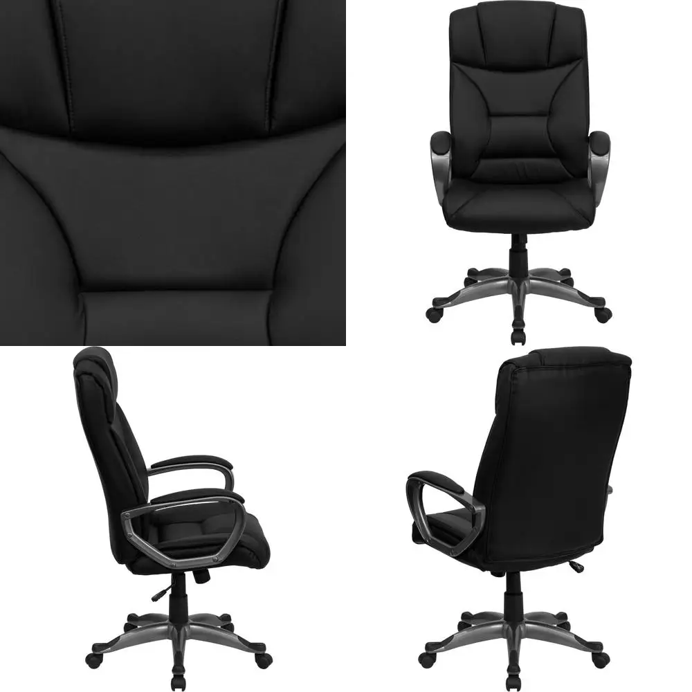 High Back Black LeatherSot Executive Swivel Oice Chair with Arms 49.25 x 26.25 x 25