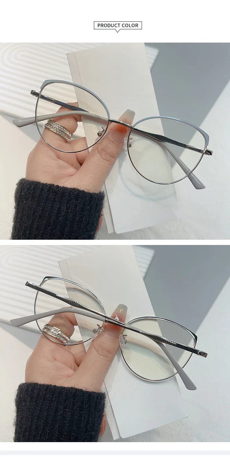 Marken design Retro runde Katzenauge Metall Mädchen Rahmen photo chrome Anti-Blaulicht Computer Frauen Lesebrille Grad 0 ~ 6 – Detail 13