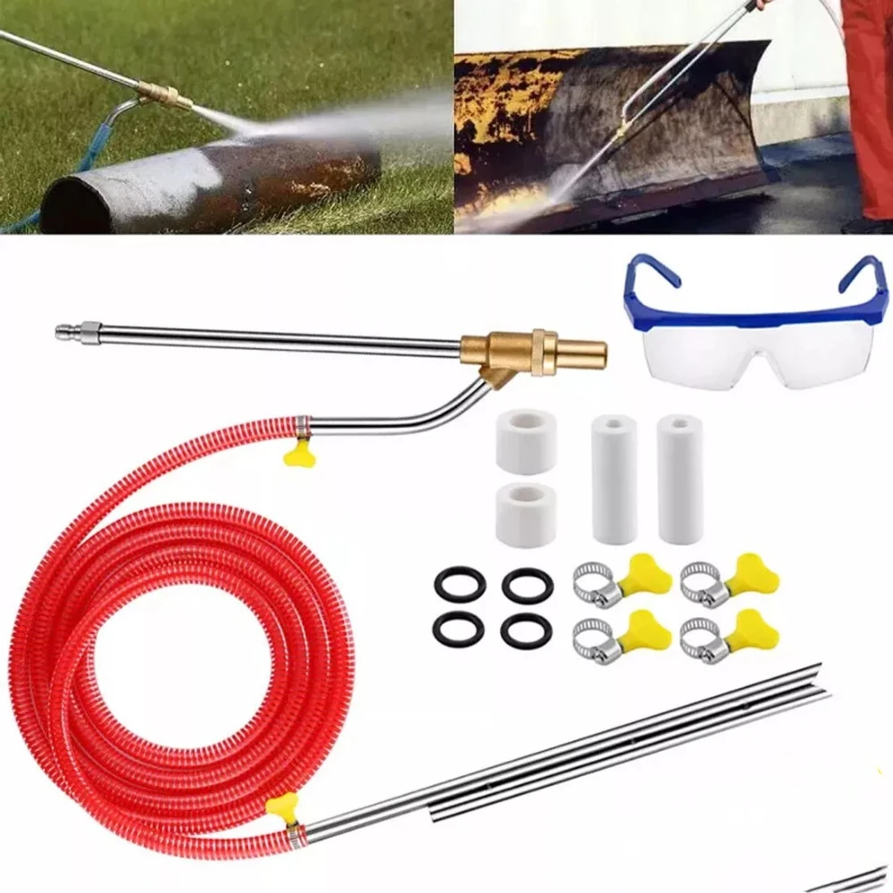 5000PSI Pressure Washer Sandblasting Kit High Pressure Quick Disconnect Wet Abrasive Sand Blaster Attachment Derusting Garden