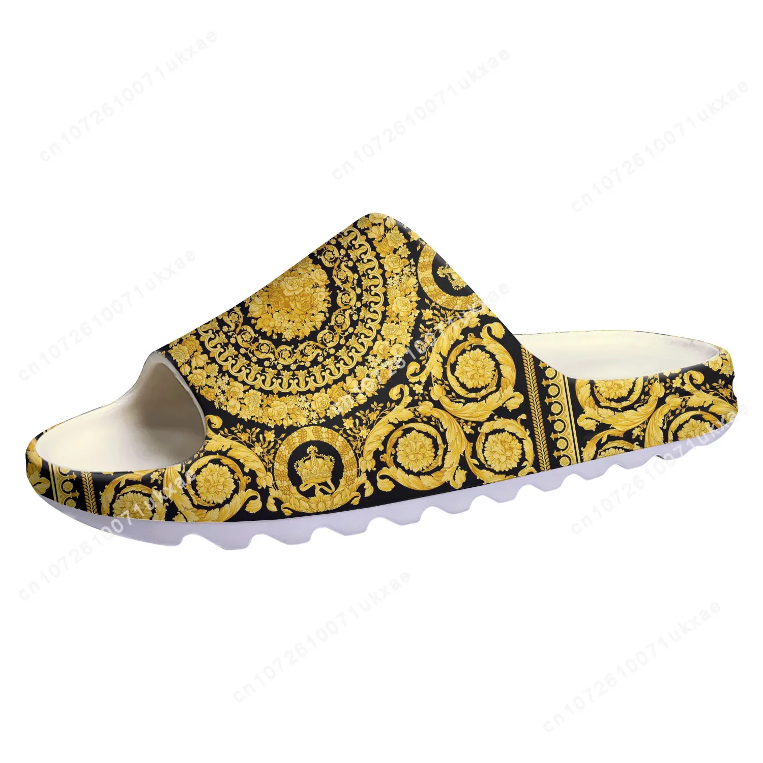 Luxury Golden Floral Prints Soft Sole Sllipers Home Clogs Customized Step On Water Shoes Mens Womens Teenager Step in Sandals