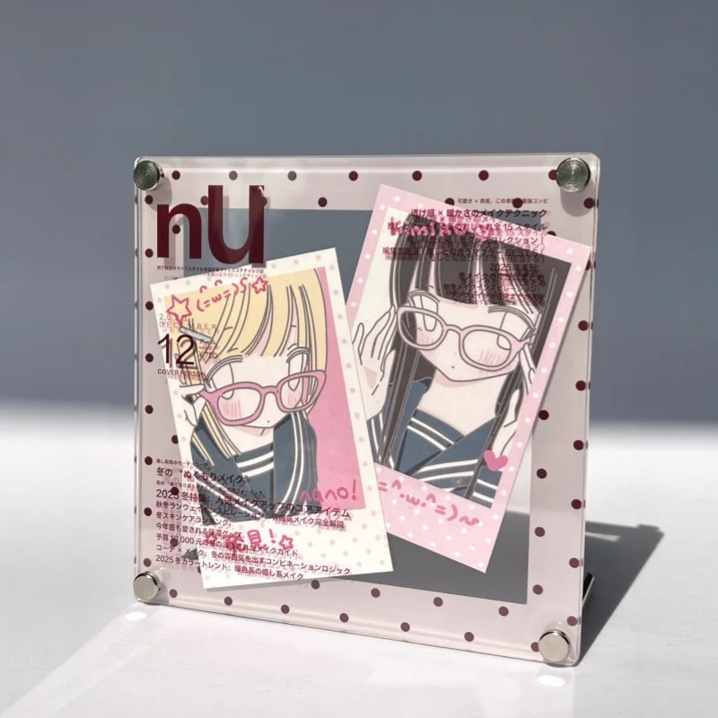 Magazine Polka Dot Acrylic Photo Frame for 10cm Coaster, Kawaii Square Magnetic Display Brick for Anime Kpop Merch Desk Decor