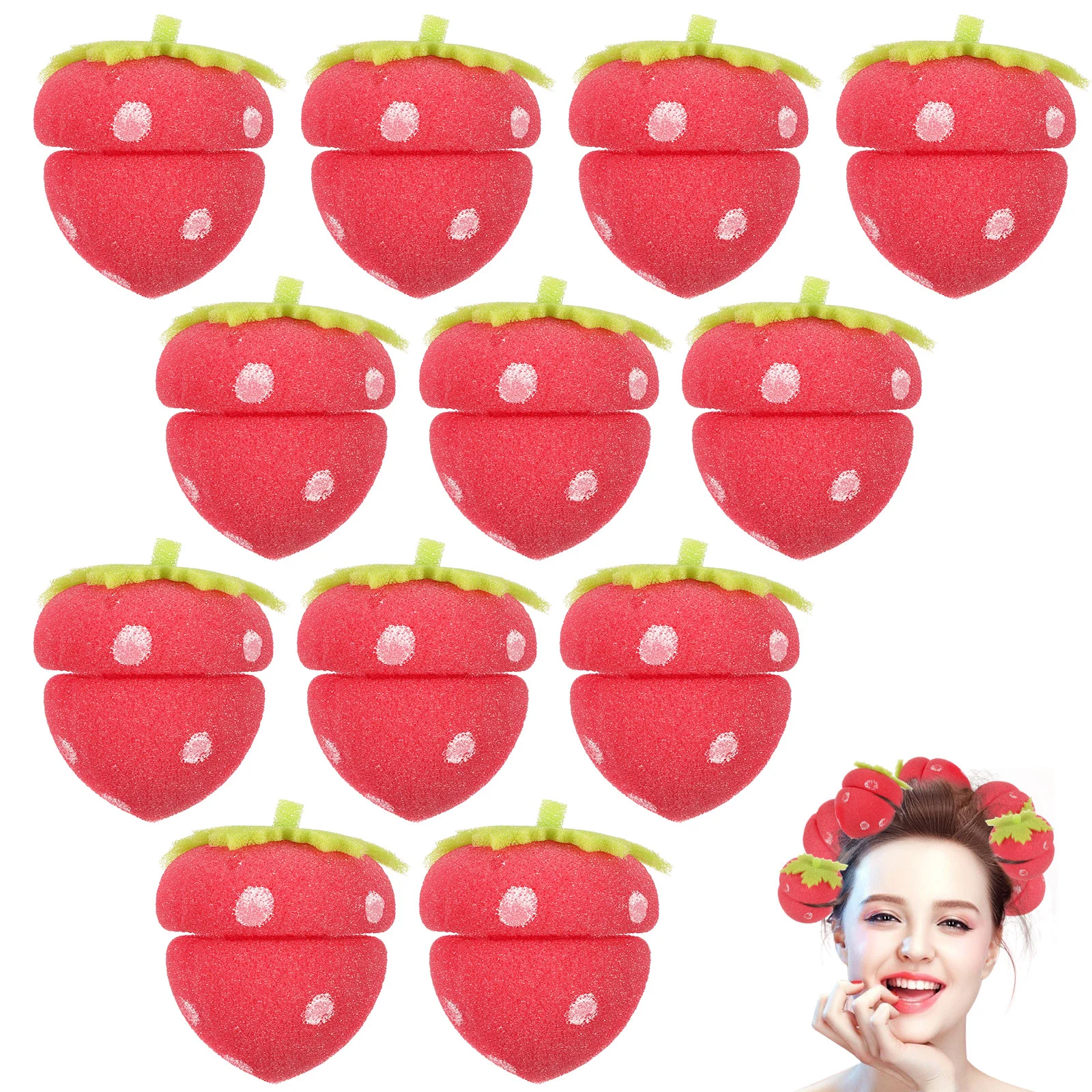 

12 PCS Curls Miss Hair Rollers Strawberry Sponge Curlers DIY Curling Ball Women