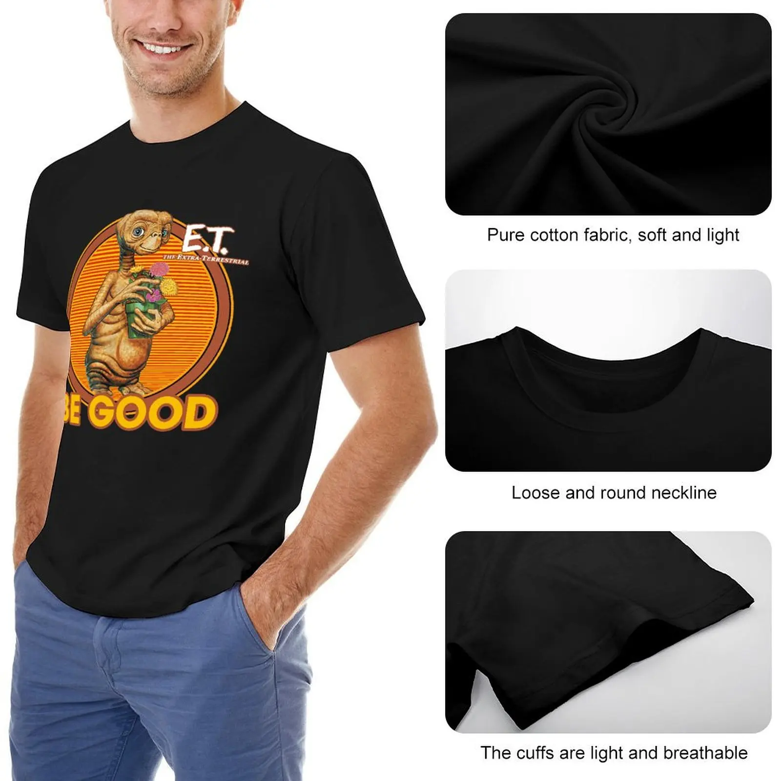 ET Be Good Vintage Retro Style Gift Fan Es T-shirt Crewneck Sport Top Tee Unique Fitness Casual Eur Size image 4