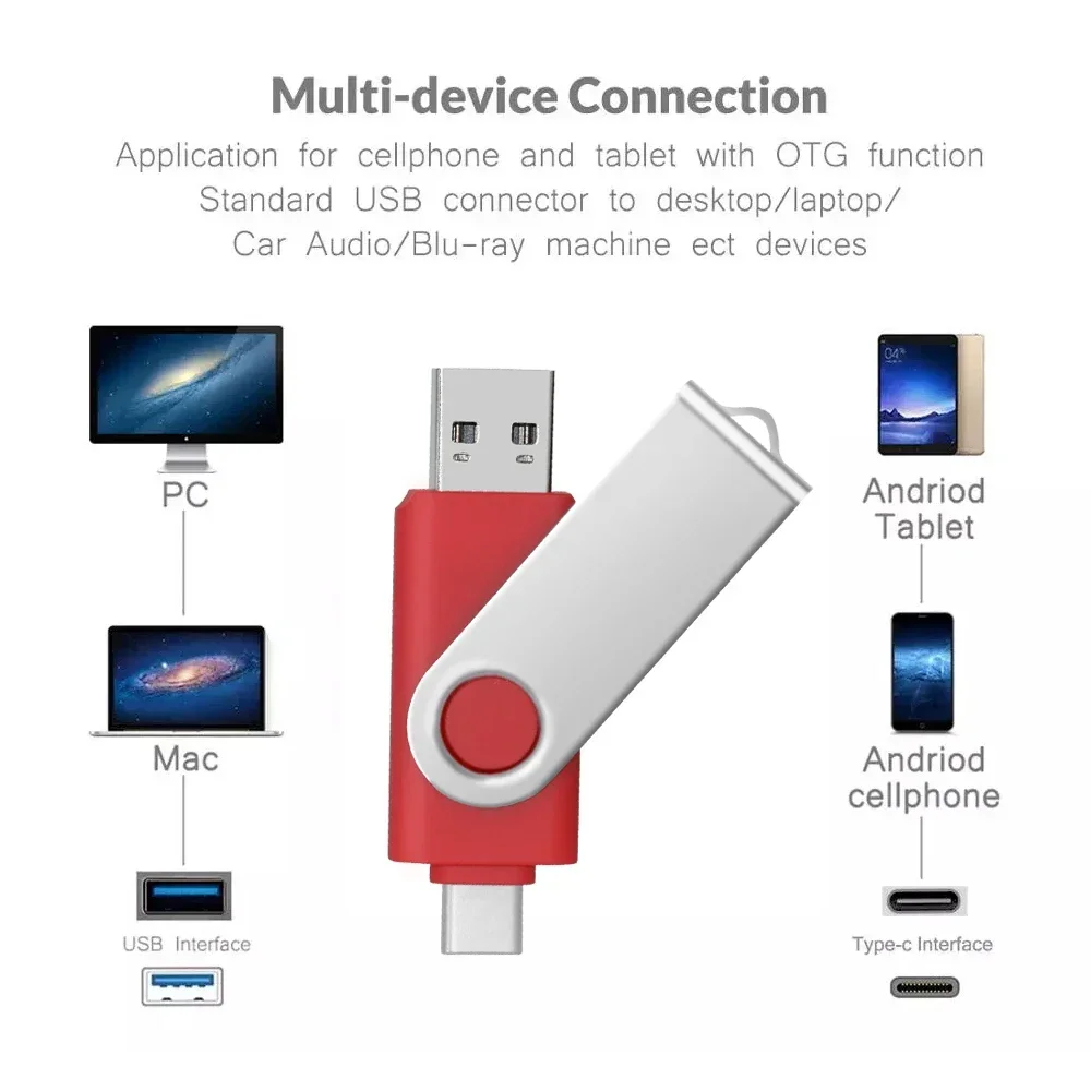 Flash Drive Usb Tipe C logam tahan air, stik memori logam 2 In 1 2.0 kualitas tinggi 4GB 8GB 16GB 32GB untuk PC/Smart TV