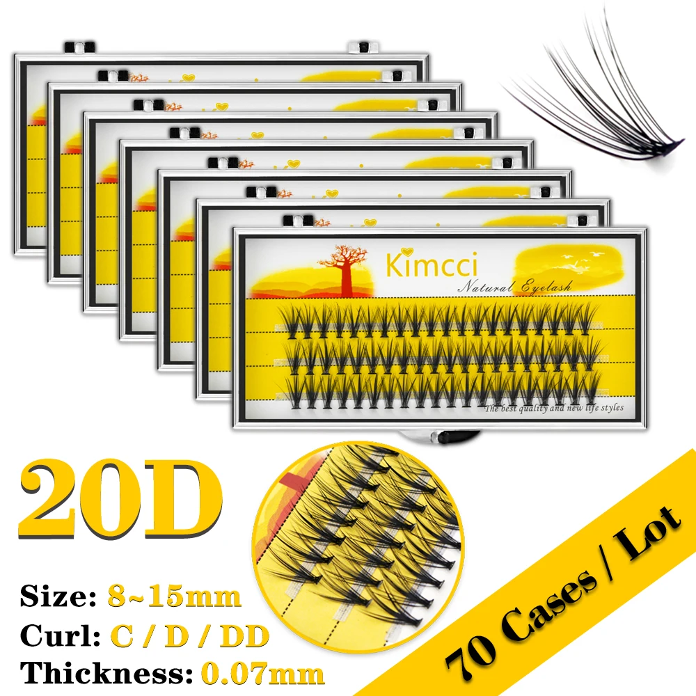 Wholesale 20D 70 Cases / Lot Kimcci Mink Eyelashes Extension Natural 3D Volume Fake Lashes Individual Cluster Makeup Tools Cilia