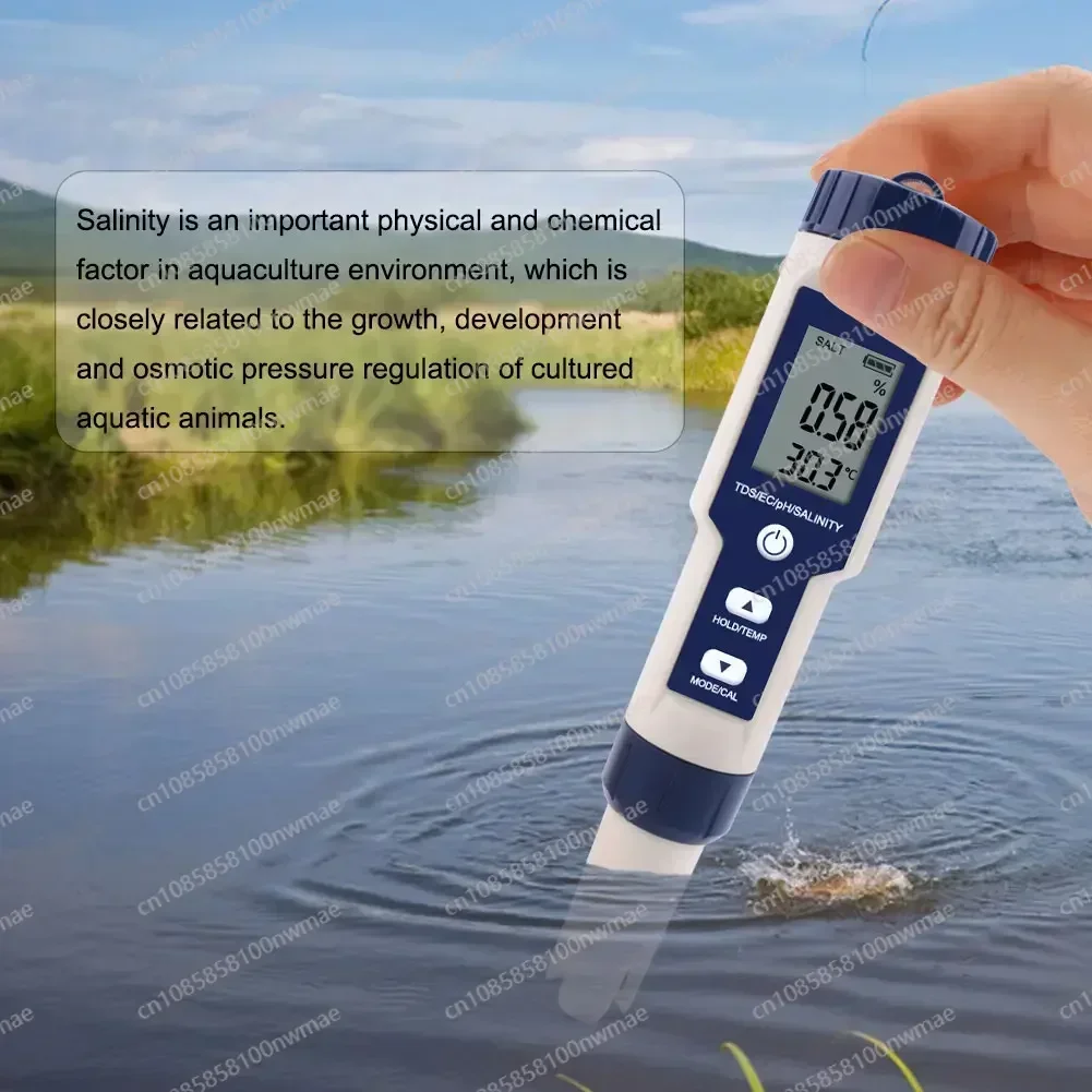 5 In 1 TDS/EC/PH/Salinity/Temperature Meter Digital Water Quality Monitor Tester For Pools, Drinking Water, Aquariums