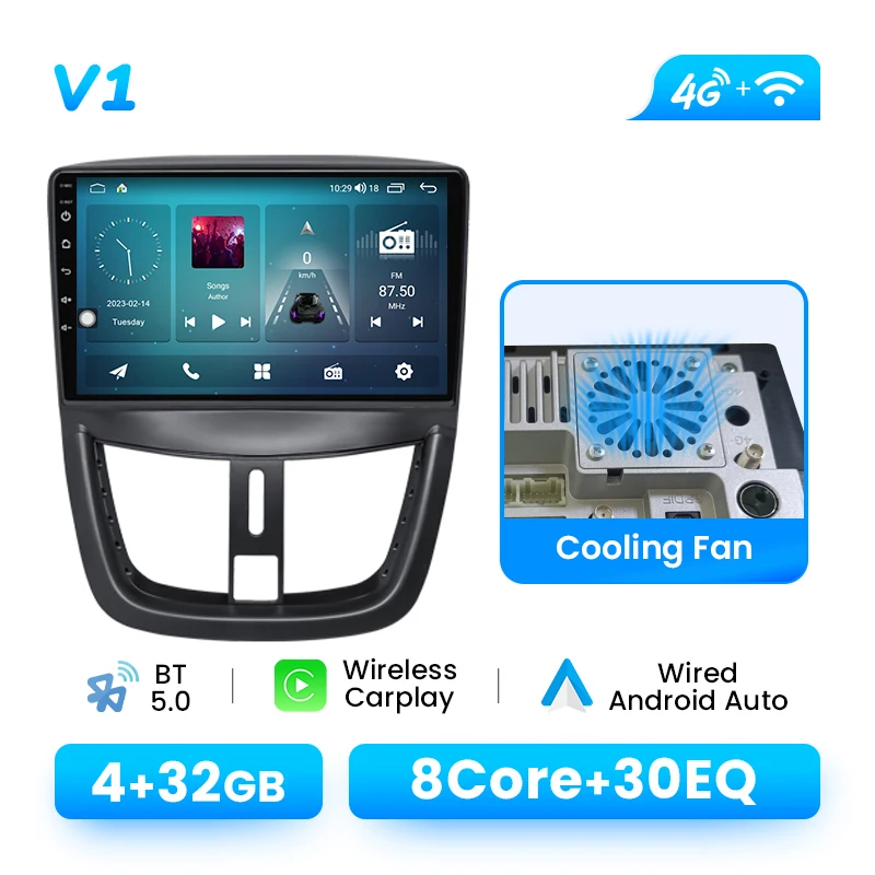 XONRICH Autoradio Speler Voor Peugeot 207 207CC 2006-2015 Android14 GPS Navigatie Draadloze Carplay DSP AI Voice audio Multimedia