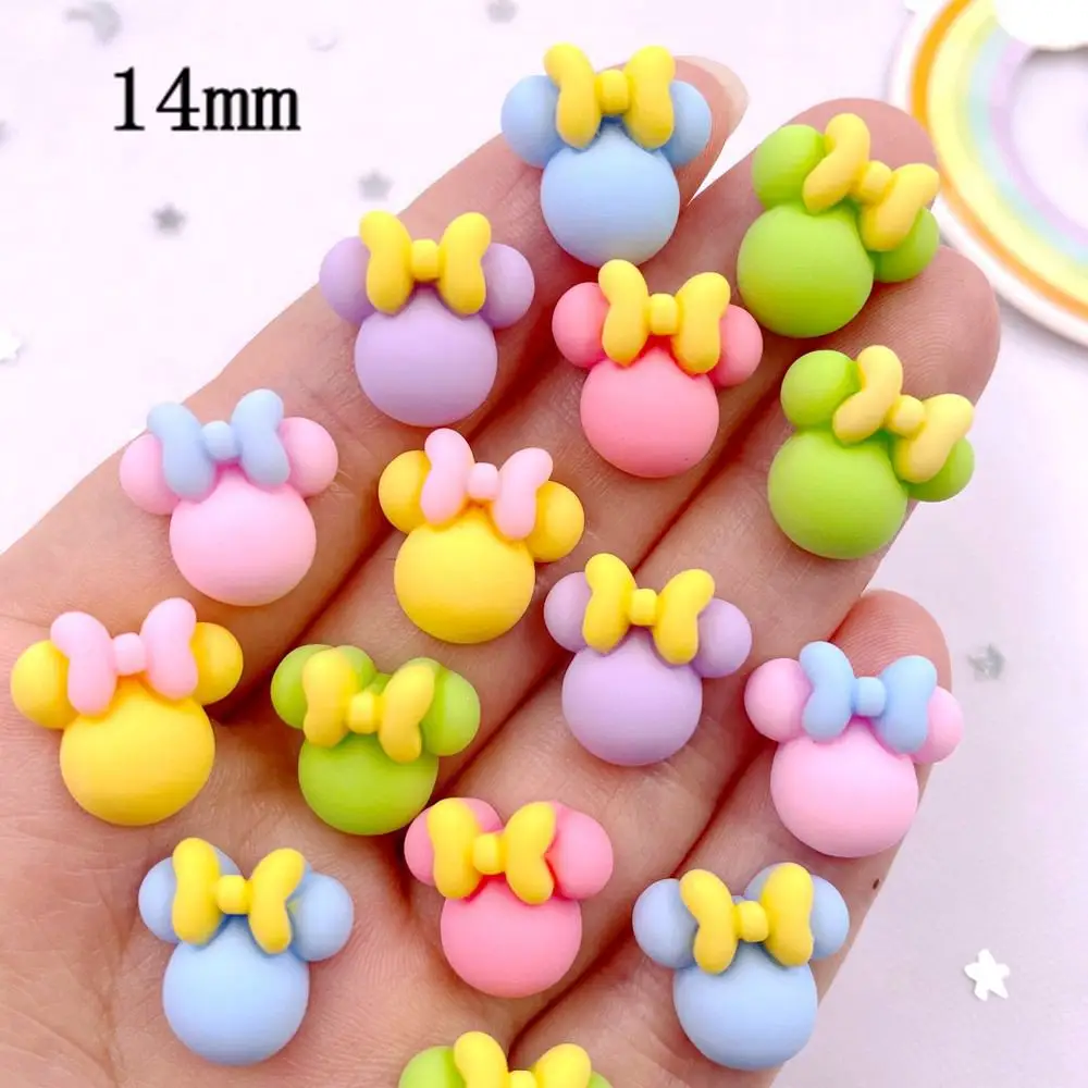 30PCS Mix Colorful Resin Mini Cartoon Bow Mouse Head Flatback Scrapbook DIY Embellishments Figurine Bow Accessories Crafts SM391