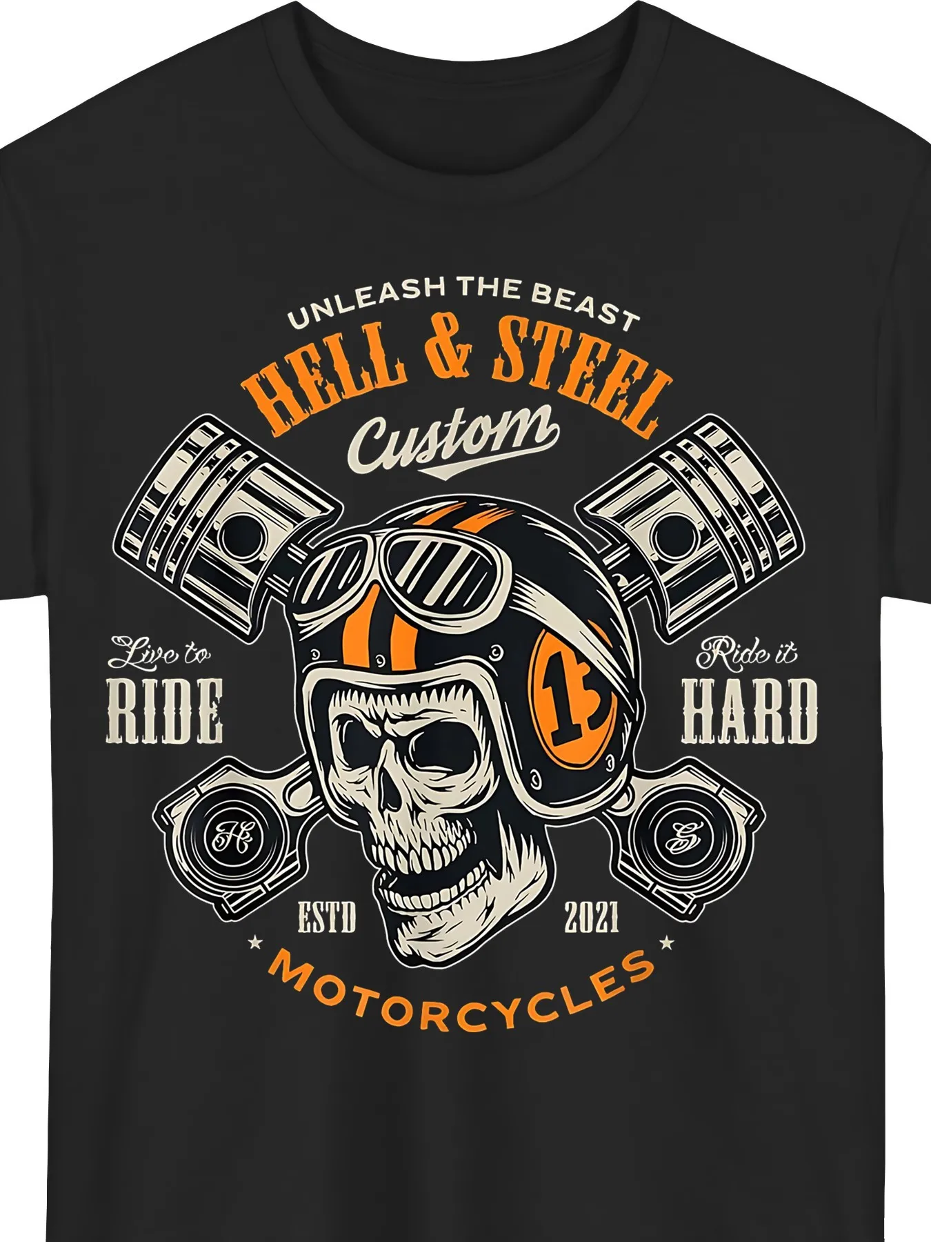 Men's Heavyweight 18 Vintage Motorcycle T Shirt Black Crew Neck Tee with Hell  Steel Ride Design Skull And Piston Graphic Shirt for Biker Gangs, Motorcycle Clubs, Casual Outfits Breathable And Comfortable