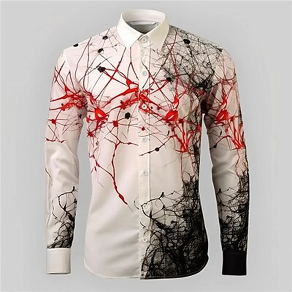 

2024 new men's shirt linear abstract printing designer clothing shirt fashion outdoor leisure party men's top increase code