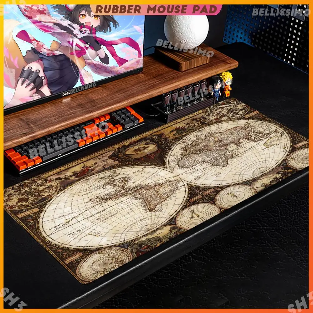 Old World Map Mouse Pad Vintage Mousepad Gamer 1200X600 Large Xxl Office Computer All Size Edgelock Rubber Desk Mat Large Rug