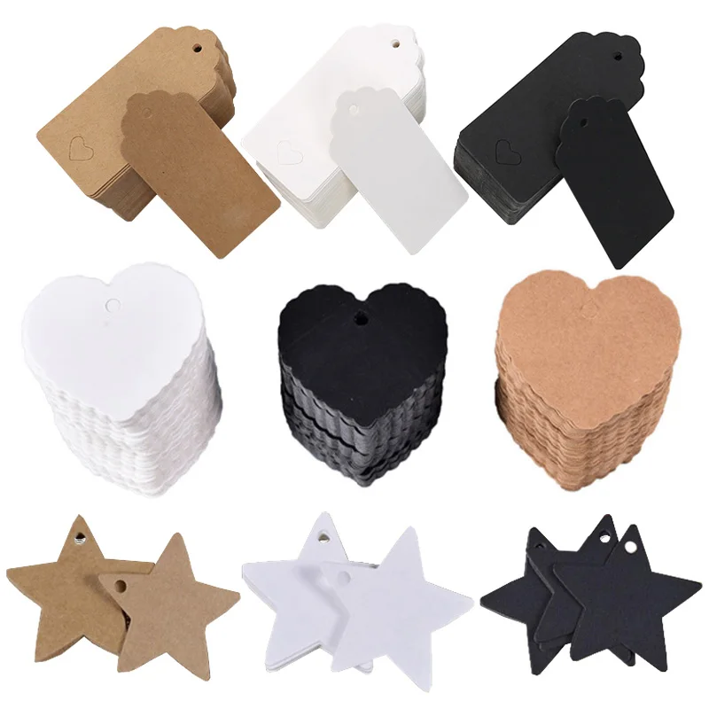 50/100pcs Kraft Paper Hanging Tag Heart Pentagram Thank You DIY Message Card Packaging Decoration Festival Gratitude Label TMZ