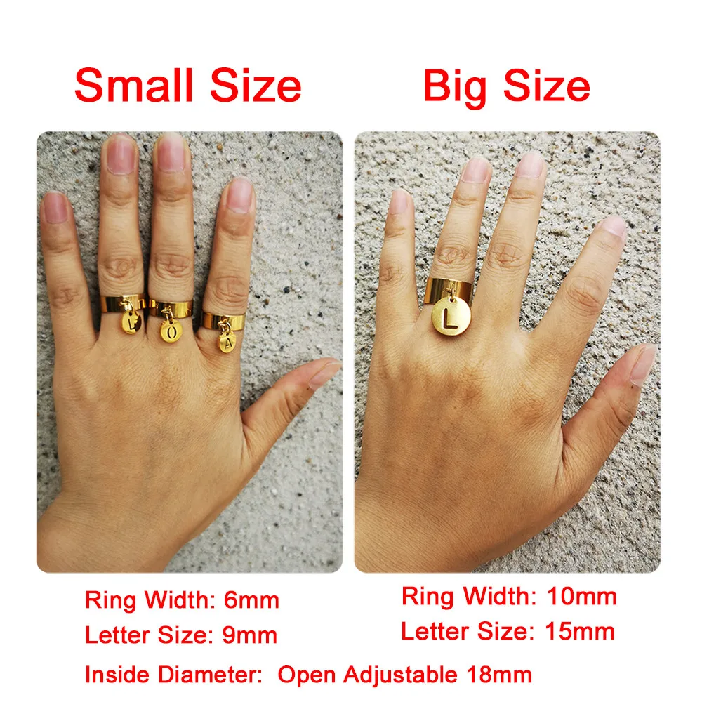 MinaMaMa Adjustable Size Stainless Steel Customize Initial Letter Rings For Women Fashion Alphabet Ring Name Jewelry