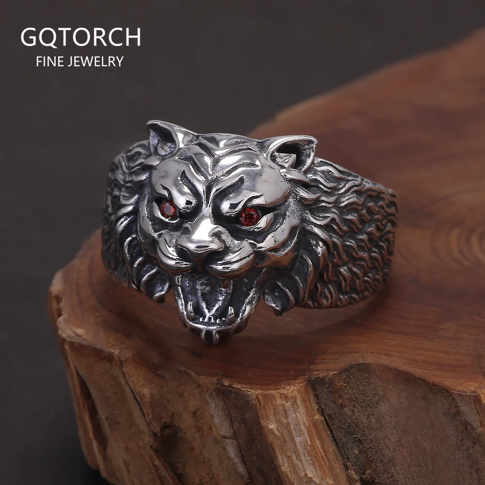 

925 Sterling Silver Tiger Head Ring for Men Retro Punk Rock Gothic Adjustable Biker Jewelry Accessories Party Gift