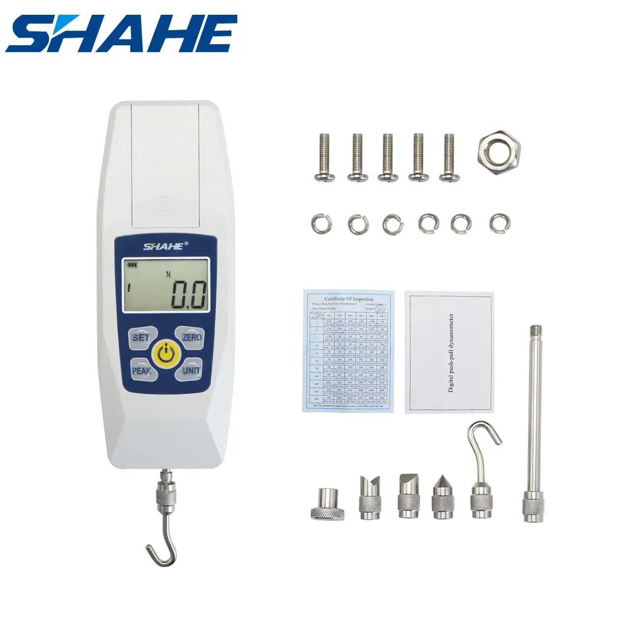 

Shahe Digital Force Gauge Push Pull Gauge Portable Force Meter with Units N/LB/Kg/Oz for Quality Control & Material Testing