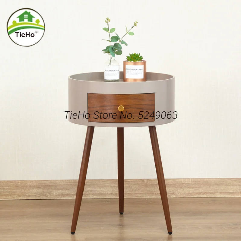 Nordic Style Three Legs Bedside Table Bedroom Wooden Nightstand Light Luxury Simple Small Round Table Desk Lockers Coffee Table