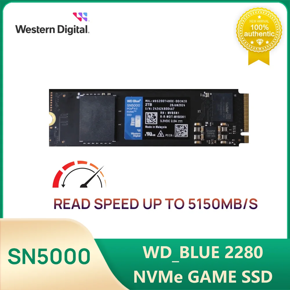 Western Digital WD BLUE New SN5000 SSD PCIe 4.0 Gen4 Read：5150MB/s NVMe M.2 SSD 2TB 1TB 500GB 2280 for Laptop Computer Notebook