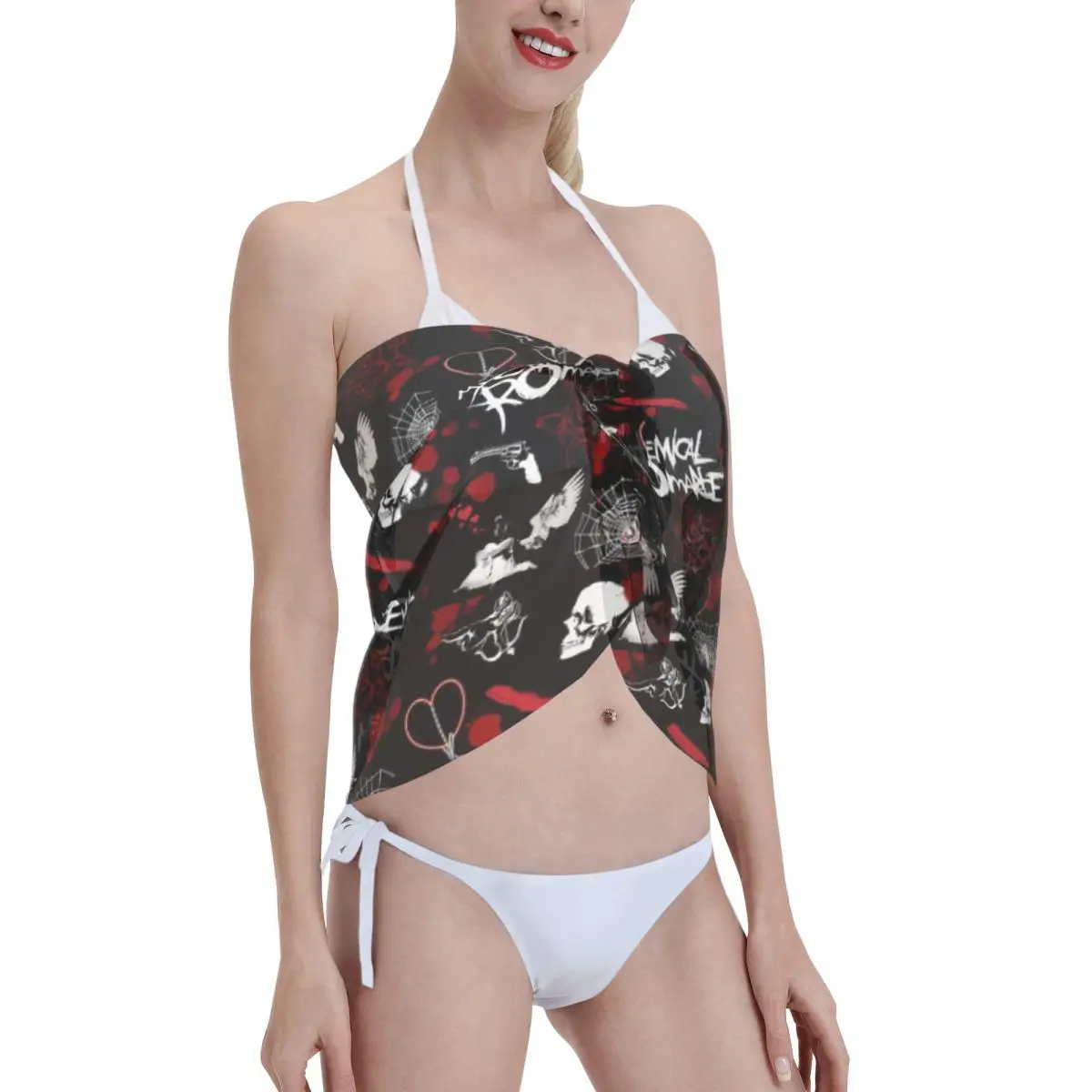 ที่กําหนดเองสําหรับชุดว่ายน้ํา My C-Chemical Romances ผู้หญิงสั้น Sarongs Beach Wrap ผู้หญิงชายหาดบิกินี่ Wrap Sarongs ชุดว่ายน้ํา