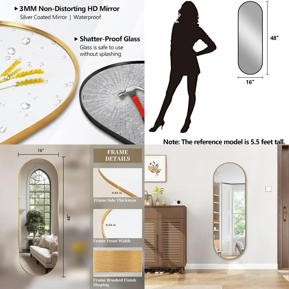 

Wall-Mounted Oval Mirror, 48x16, Metal Frame, Ultra-Clear Glass, Elegant for Home Decor