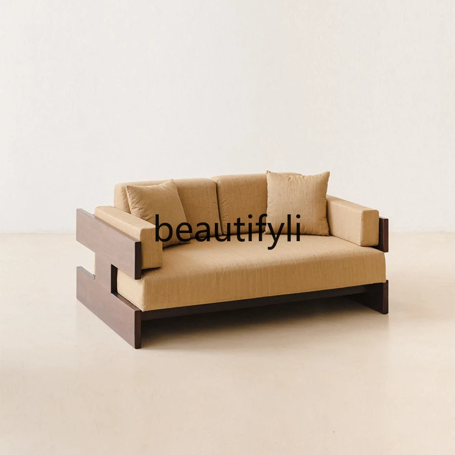 

Nordic simple solid wood sofa living room small apartment light luxury straight sofa combination