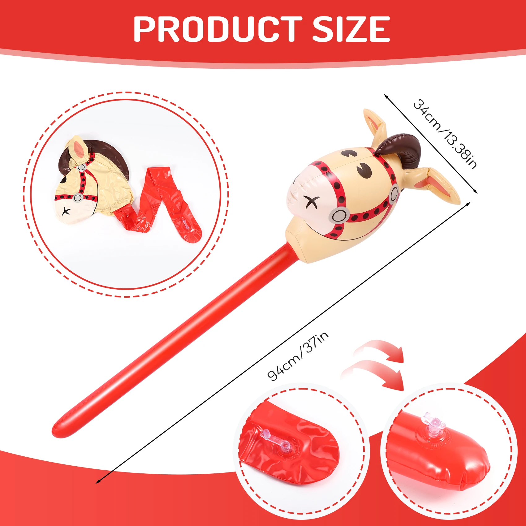 

A99T 3 PCS Inflatable Horse Heads Cowgirl Stick PVC Balloon Outdoor Educational Toys for Children Babies Birthday Gifts