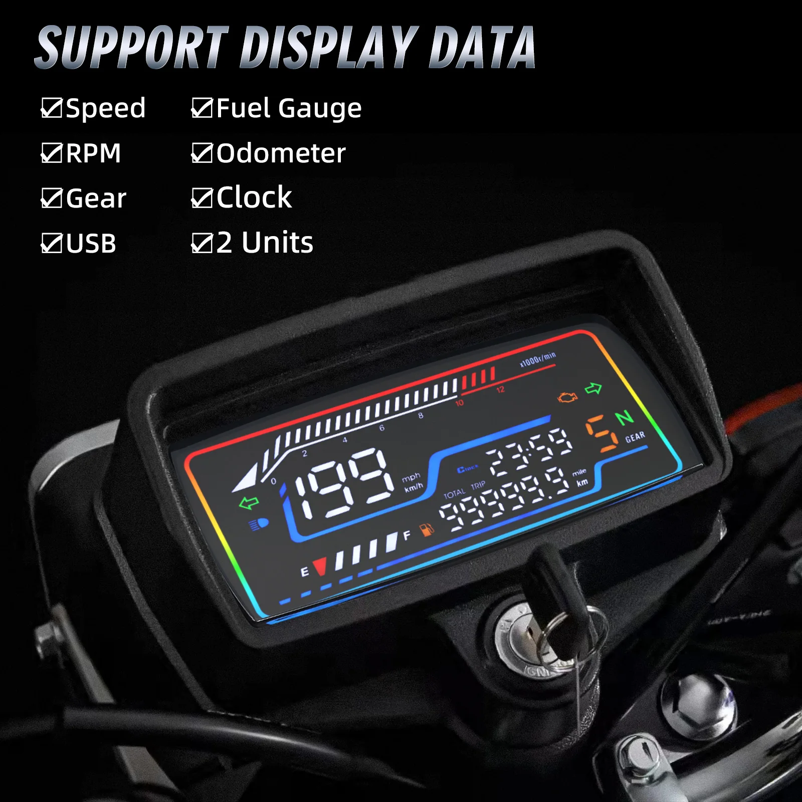 SS Motorcycle LED Odomete Digital Dashboard Instrument Tachometer Fuel Gauge Speedometer RPM Odometer Meter For Honda CG125-150