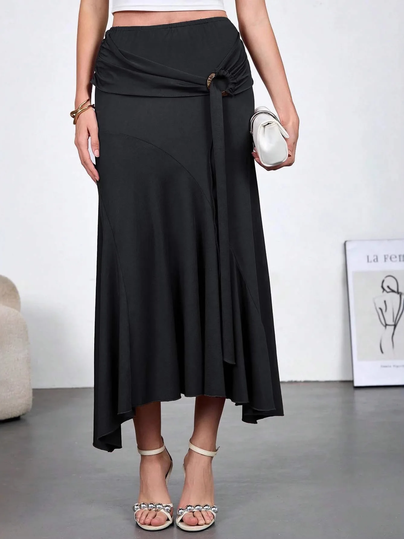 

Ele High Waist Bla Wrap around Skirt with Sa Women's Faion Spring 2026 Polyester Bodycon Skirt