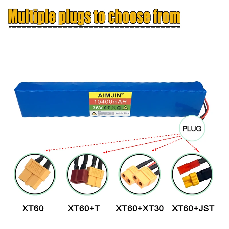 36v 10400mAh Lithium ion Battery 10ah li-ion with BMS for 500w 350w Bike Wheelbarrow Scooter + 2A Charger