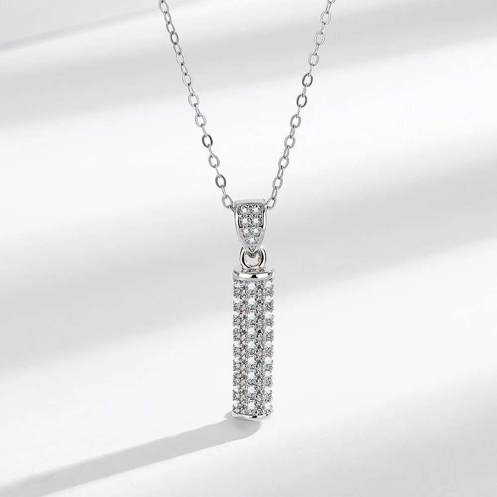 925 Sterling Silver Cylindrical Necklace And Earrings Set Inlaid With AAAAA Zircon Elegant Women's Jewelry Combination